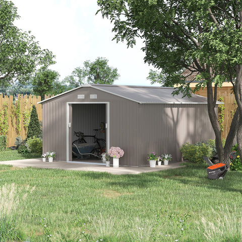 Rootz Tool Shed - Weatherproof Garden Shed - Outdoor Storage - Ventilated Steel Shed - 340cm x 386cm x 200cm