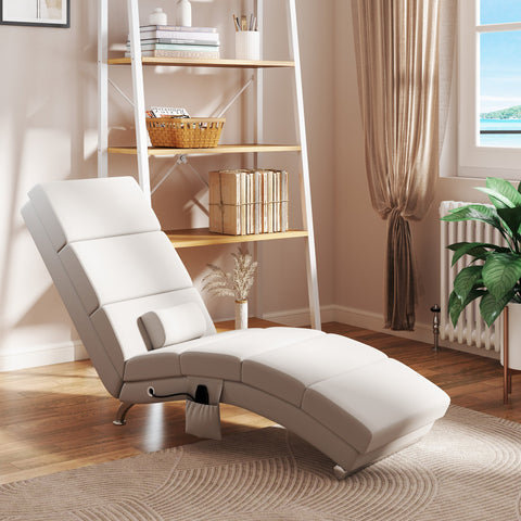 Rootz Relax Armchair Massage Chair - Heating Chaiselongue - Linen Look - Lumbar Support - 56cm x 168cm x 84cm Brown