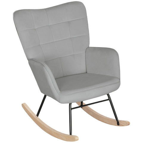 Rootz Rocking Chair, Nursery Chair - Relaxing Armchair - Velvet Fabric - Ergonomic Design - Beech Wood - 98cm x 71cm x 101cm