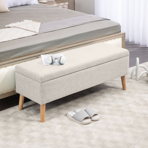 Rootz Storage Bench - Bed Bench - Elegant Seat Chest - Linen-Look Fabric - Generous Storage - Beige - 110cm x 39cm x 45cm