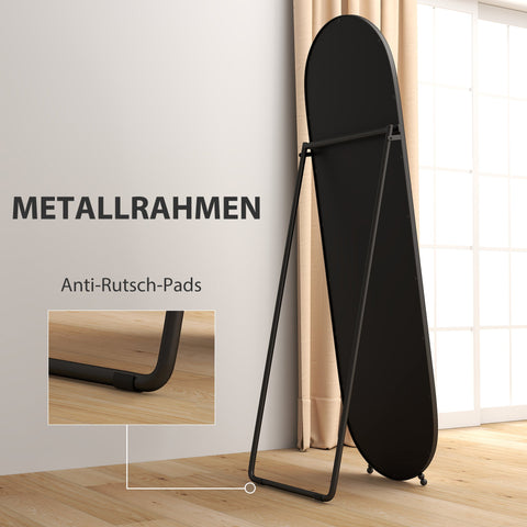Rootz Oval Full Body Mirror - Free-Standing - Metal Frame - Enhances Room Brightness - 40x160cm Black