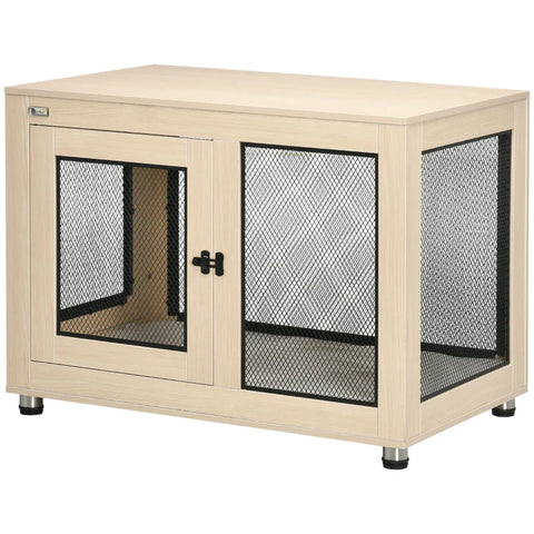 Rootz Dog Crate - Dog Cage - Modern Design - Lockable 2 Doors - Chipboard - Oxford fabric - Natural + Black - 94cm x 60cm x 71.5cm