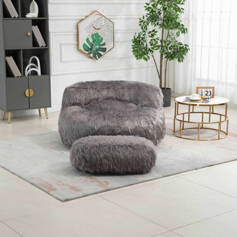 Rootz Bean Bag with Ottoman - Fluffy Chair - Cozy Seating - High Comfort - 108x103x58cm