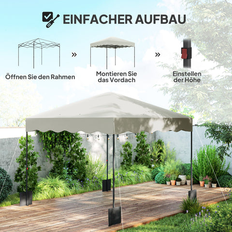 Rootz Pop-Up Pavilion - Garden Tent - Height-Adjustable Canopy - UPF50+ Oxford Fabric - 297x297x287cm,Grey