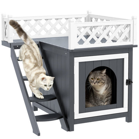 Rootz Cat Cave - Cozy Feline House - Pet Hideaway - Elevated Design - Fir Wood - Versatile Litter Box Cover - 67.5L x 63W x 68.5H cm