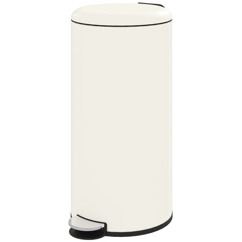 Rootz Trash Can 30L - Pedal Bin - Stain Resistant Bin - Hands-Free Use - 36cm x 30cm x 63.5cm - White