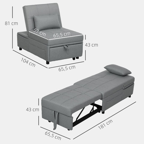 Rootz 3-in-1 Folding Chair - Guest Bed - Recliner Chair - Adjustable Backrest - Foam Padding - 65.5L x 104W x 81H cm