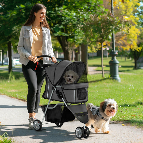 Rootz Dog Car - Pet Buggy - Foldable Stroller - Supports Pets Up to 10kg - Grey - 75cm x 45cm x 97cm