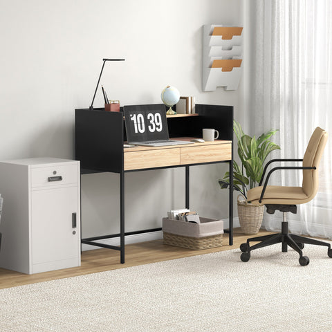 Rootz Modern Desk - Writing Table - Office Desk - Storage Space - 106W x 51.5D x 102.5H cm - Black Metal Frame & Wood Particles