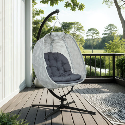 Rootz Egg-Shaped Outdoor Hanging Chair - Wall Swing - Nest-Like Seat - Ultimate Comfort - 126L x 90B x 180H cm