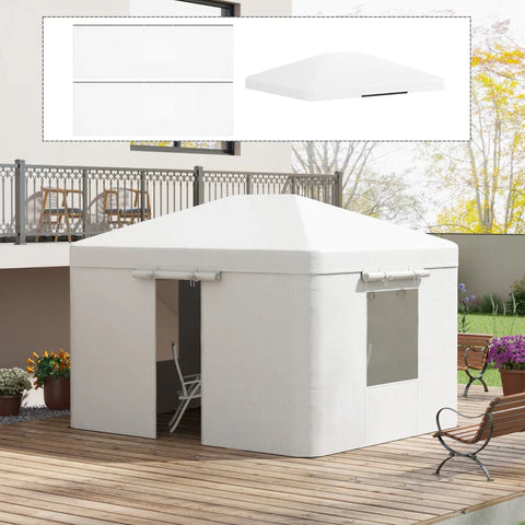 Rootz Gazebo - Replacement Canopy - Side Panels - Weather Resistant - Zippered Doors - PE Fabric - White - 360 X 300 X 270cm