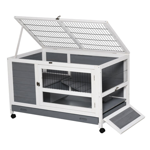 Rootz 2 Level Small Animal Hutch - Pet Cage - Mobile Hutch - Weatherproof Fir Wood - 102cm x 60cm x 63.5cm