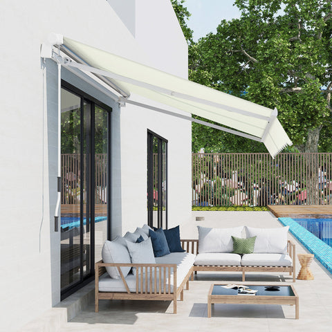 Rootz Retractable Awning - Adjustable Sunshade - Waterproof Canopy - Aluminum Frame - 2.95m x 2.45m - White