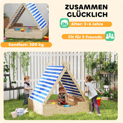 Rootz Sand Box for Children - Sandpit - Play Area - Weatherproof Tent Roof - Withstand Daily Use - 120 x 120 x 126.5 cm
