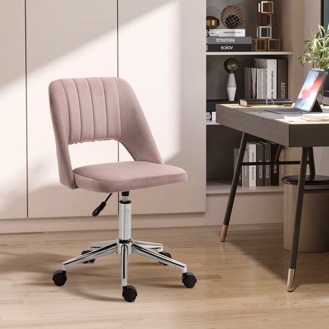Rootz Office Chair - Ergonomic Swivel Chair - Rotatable Seat - Velvet Comfort - 49cm x 60cm x 79-91cm - Pink