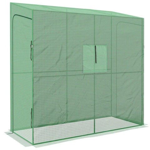 Rootz Lean-To Greenhouse - Cold Frame Greenhouse - Roll Up Doors - Film greenhouses - Weather Resistant - Green - 200cm x 80cm x 200cm