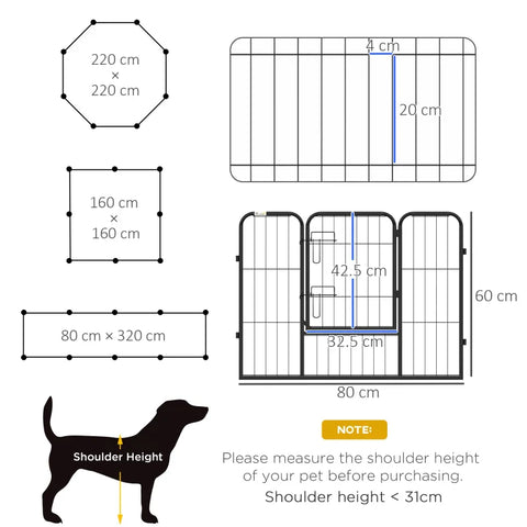 Rootz Puppy Run - Animal Enclosure - Folding - Locking Door - Weather Resistant - 8 Panel - Black - 80cm x 60cm