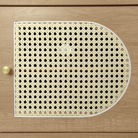 Rootz Oak Effect Rattan TV Cabinet - Entertainment Unit - Media Console - Adjustable Shelves - 150L x 40W x 50H cm