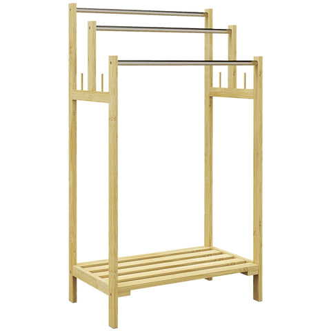 Rootz Bamboo Freestanding Towel Rail - Towel Stand - Bamboo Towel Holder - 3-Bar Design - Home Organizer - 50.5cm x 31cm x 90cm
