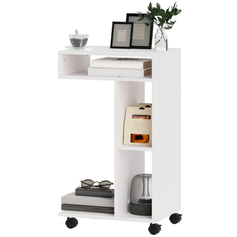 Rootz Side Table - C-Shaped Serving Car - Mobile Organizer - 4 Wheels - Efficient Storage - 40 x 30 x 69 cm, Robust Chipboard, White