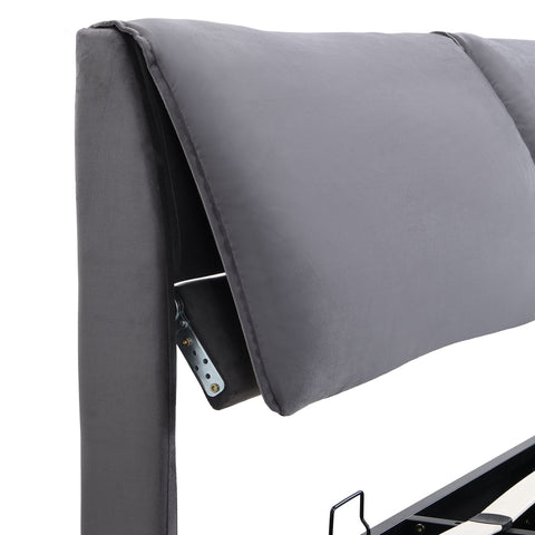 Rootz Upholstered Bed with Storage - Hydraulic Bed Box - Velvet Frame - Extra Storage & Comfort - 210cm x 180cm x 102cm