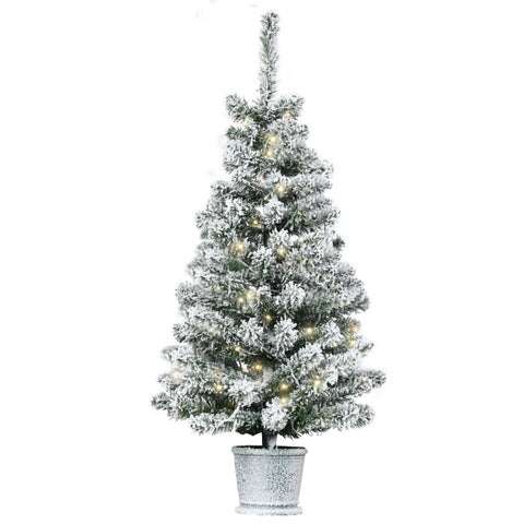 Rootz Compact Christmas Tree - Festive Tree - Holiday Tree - Integrated Lights - Snow Effect - 90cm High, Ø40cm