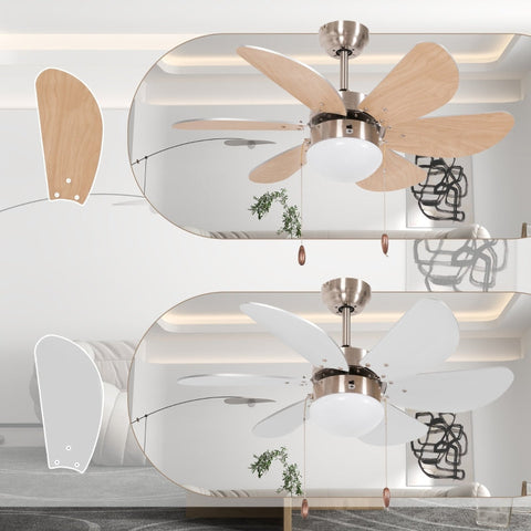 Rootz Ceiling Fan with Light - Chain Pull Switch - 3 Speeds - Energy-Efficient Lighting - Versatile Airflow - Quiet Operation - 76cm x 76cm x 41.5cm - White