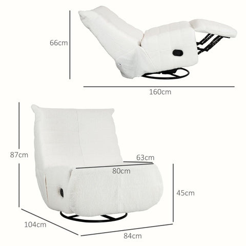 Rootz Recliner Chair - TV Armchair - Lazy Boy Chair - 150-Degree Recline - Rocking & Swivel - Teddy Fabric - 84cm x 104cm x 87cm