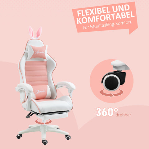 Rootz Pink Gaming Chair - Ergonomic Gamer Chair - Reclining Chair - Lumbar Support & Footrest - 65cm x 63cm x 136-142cm