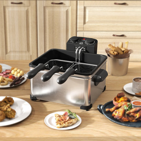 Rootz Electric Deep Fryer - Cooking Appliance - Silver Kitchen Gadget - 5L Capacity - 2000W Power - 35cm x 35cm x 23cm