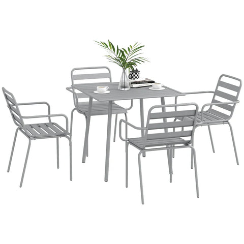 Rootz Garden Furniture Set - 5-piece - Outdoor Furniture - Weatherproof - Modern Design - Dining Table+dining Chairs - Steel - Light Gray - 80 x 80 x 74 cm