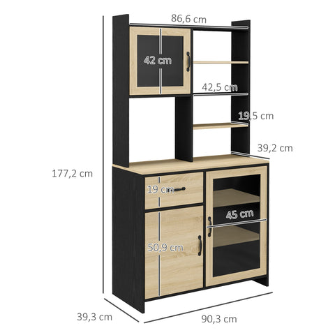 Rootz High Kitchen Cabinet Buffet - Pantry Cupboard - Storage Shelf - Extra Storage - 90.3cm x 39.3cm x 177.2cm