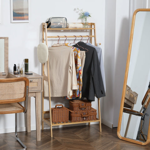 Rootz Clothes Rack Bamboo - Garment Stand - Clothing Organizer - Stylish Storage - 82 x 36.8 x 140 cm