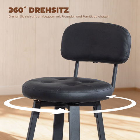 Rootz Set of 2 Bar Stools - Counter Chairs - High Chairs - Padded Faux Leather, 360° Swivel, Metal Frame, Black, 38x43.5x99 cm