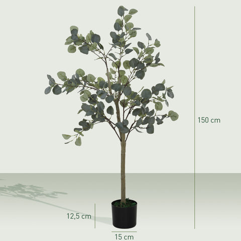 Rootz Artificial Plant - Art Tree - Natural Decor - Maintenance-Free - 150cm Tall with Cement Pot - Green Eucalyptus