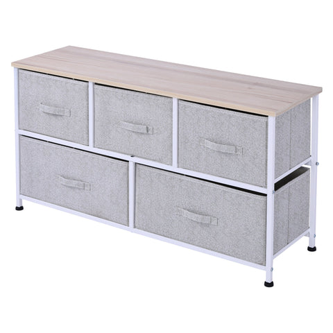 Rootz Chest of Drawers - Storage Furniture - 5 Drawer Dresser - Space-Saving - 100 x 30 x 54 cm - Steel Frame -   Grey Wood Finish