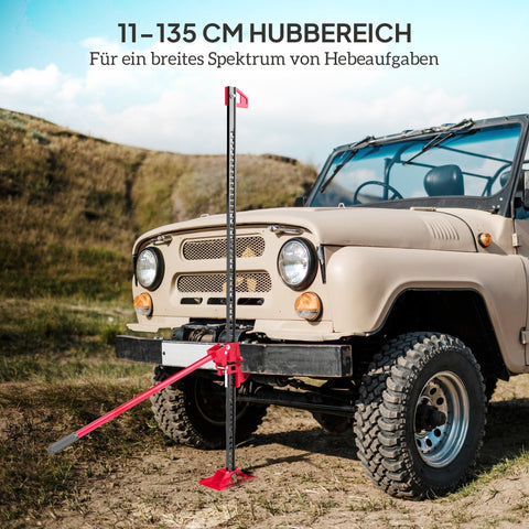 Rootz Farm Jack 135 cm - Heavy Duty Vehicle Lift - Off-Road Stick - 3000kg Capacity - Durable Steel - 24.5cm x 11.5cm Base - Red + Black