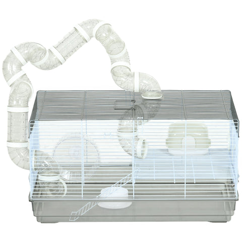 Rootz Hamster Cage - Rodent Cage - Small Pet Habitat - Exciting Tunnel System - 58 x 32 x 31 cm - Grey