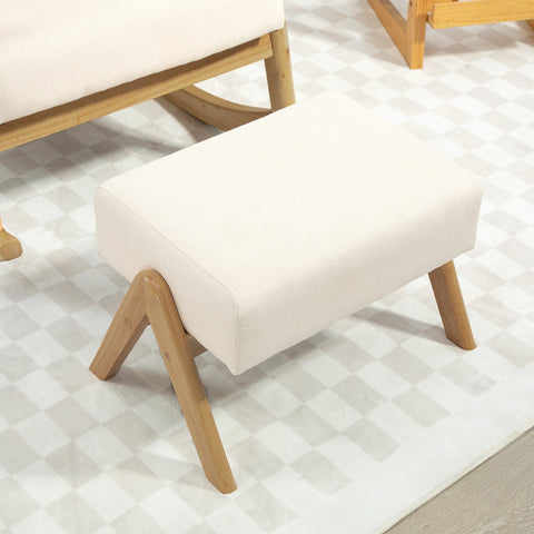 Rootz Rocking Chair with Stool - Softly Padded - Linen-Look - Ultimate Comfort - 65W x 96D x 94.5H cm - Cream White