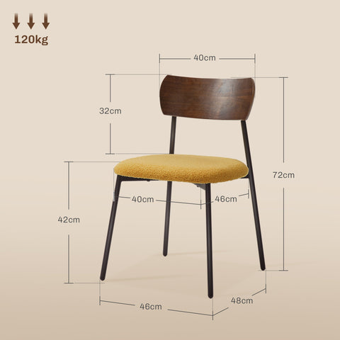 Rootz Set of 2 Dining Room Chairs - Kitchen Chairs - Fuel-Fabric Seat - Comfort & Style - 46x48x72cm