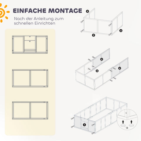 Rootz Dog Litter Box - Whelping Box - Puppy Run - Adjustable Entrances - Pine & MDF - 196 x 96 x 48 cm - White