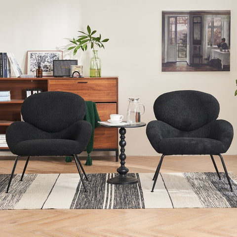 Rootz Teddy Velvet Dressing Chair - Velvet Accent Chair - Upholstered Seating - Comfortable High-Density Foam - 74.1cm x 77.9cm x 81cm, Black