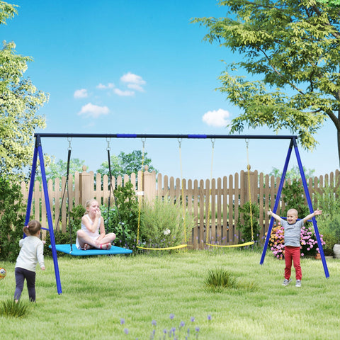 Rootz Swicken 3-Child Swing Set - Outdoor Playset - Garden Swings - Durable Steel Frame - 365cm x 180cm x 184cm