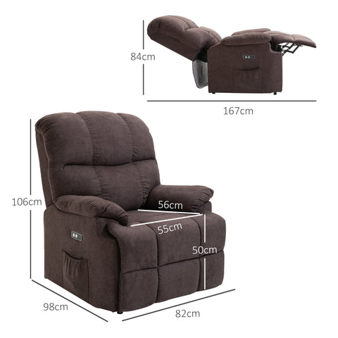 Rootz Brown Relaxation Armchair - Reclining Stand-Up Chair - Adjustable Lift Chairs - USB Connection - 98cm x 82cm x 106cm