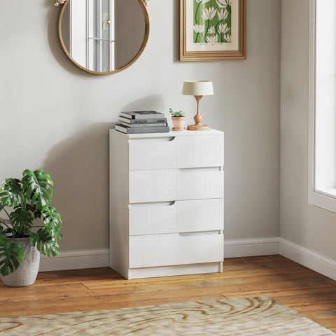 Rootz Modern Chest of Drawers - Wardrobe - Storage Solution - Tilt Protection - 60cm x 40cm x 85cm - High-Gloss White