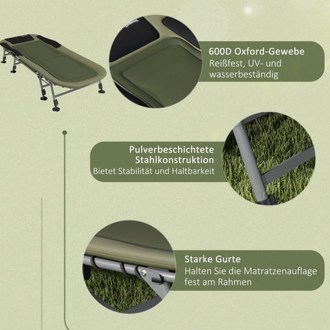 Rootz Camping Lounger - Outdoor Recliner - Portable Bed - Adjustable Backrest - Padded Design - Non-Slip Footrests - 200cm x 85cm x 40-51cm - Steel & 600D Oxford Fabric