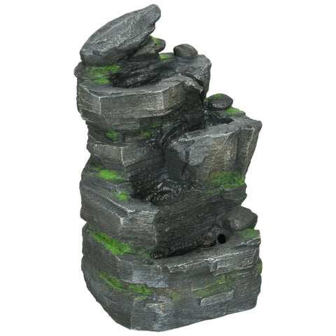 Rootz Garden Fountain - Stone Look - Water Feature - Solar Powered - LED Lights - 34cm x 28cm x 57cm - Resin - Grey/Brown