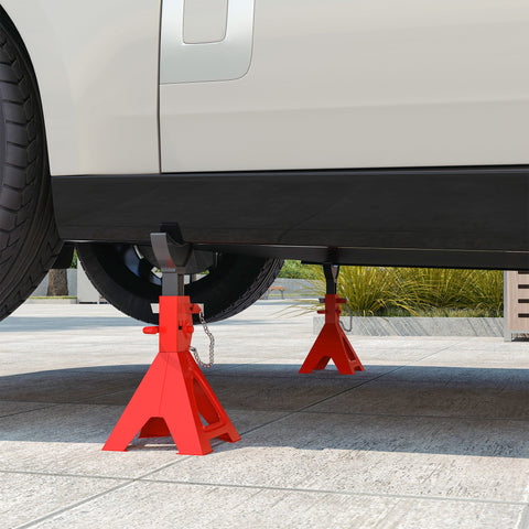 Rootz Shelter - Vehicle Support Stand - Adjustable Auto Stand - 3 Tons Load Capacity - Height Adjustable - Red - 19cm x 18cm x 29-41.8cm