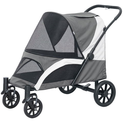 Rootz Foldable Dog Buggy - Pet Car - Pet Stroller - Easy Storage - 124cm x 67cm x 100cm - Grey