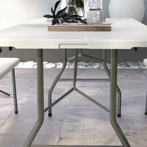 Rootz Garden Table - Garden Folding Table - Outdoor Table - Powder-coated Steel Frame - White + Gray - 180 cm x 75 cm x 73 cm